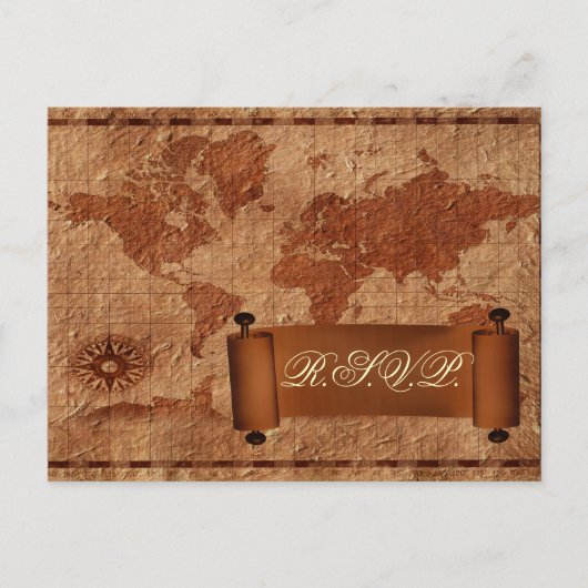 Carte vintage destination Mariage carte rsvp (Devant)