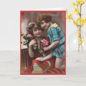 Carte Vintage Deux Petites Filles Amitié (Fleur jaune)