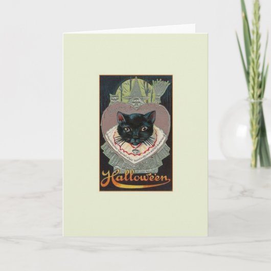 Carte vintage d'Halloween Chat Noir (Devant)