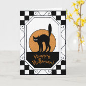 Carte vintage d'Halloween Chat noir et Lune (Fleur jaune)