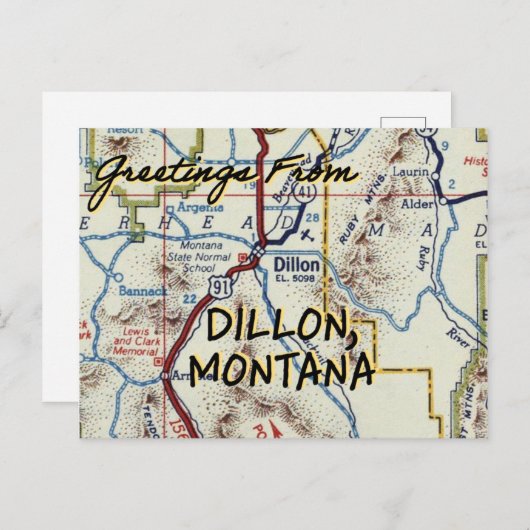 Carte Vintage Dillon MT (Devant / Derrière)