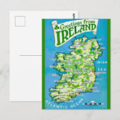 Carte vintage d'Irlande sur carte postale (Devant / Derrière)