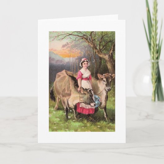 Carte Vintage - domestique laitière et vaches, (Devant)
