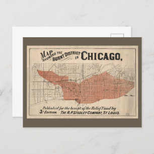Carte vintage du grand feu de Chicago, 1871