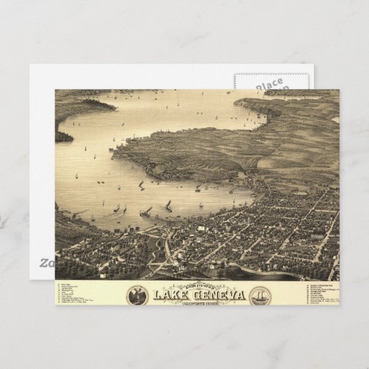 Carte Vintage du lac Léman (Devant / Derrière)