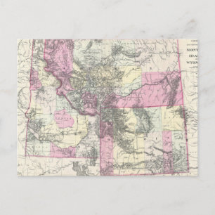 Carte vintage du Montana, du Wyoming et de l'Idaho