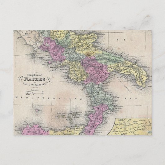 Carte vintage du sud de l'Italie (1853) (Devant)