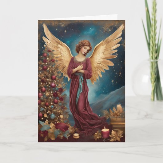 Carte Vintage élégant Ange de Noël Personnalisé (Devant)