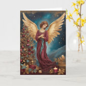 Carte Vintage élégant Ange de Noël Personnalisé (Fleur jaune)