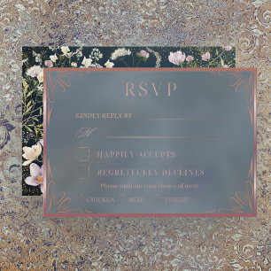 Carte Vintage Elégant Dusty Blue Floral Wedding RSVP