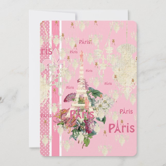Carte Vintage Elegant rose Paris Eiffel (Devant)