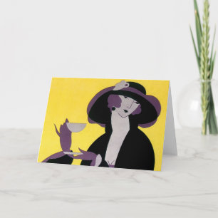 Carte Vintage Élégante Femme Boire Tea Party après-midi