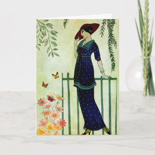 Carte Vintage Elégante Fleurs Femme Anniversaire