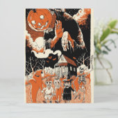 Carte Vintage Enfants D'Halloween Et Citrouille Effrayan (Debout devant)