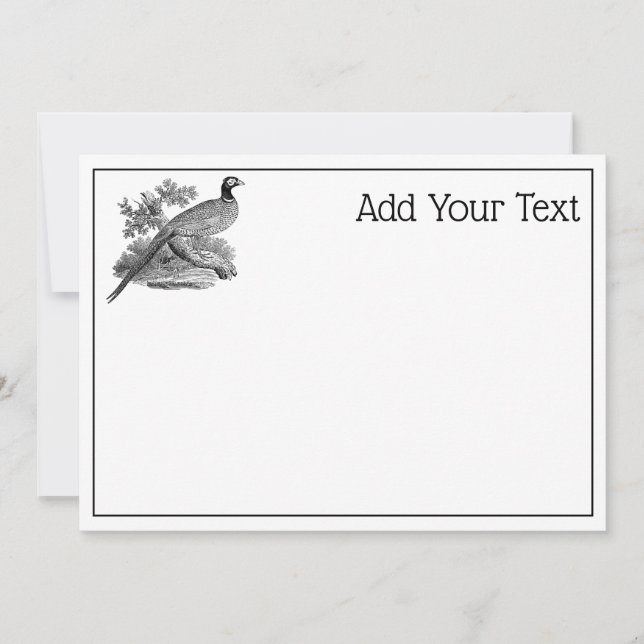 Carte Vintage faisan Jeu Oiseau Dessin BW (Devant)