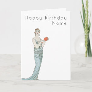 Carte Vintage Femme Robe Barbier Art Déco Anniversaire