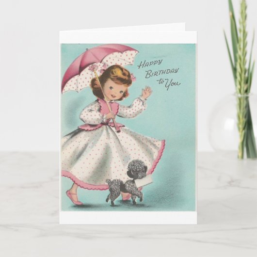 Carte Vintage - Fille d'anniversaire avec Poodle, (Devant)