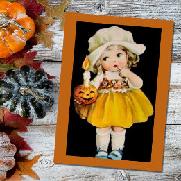 Carte Vintage fille d'Halloween avec Citrouille