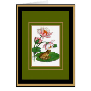 Carte vintage fleur grenouille nénuphar