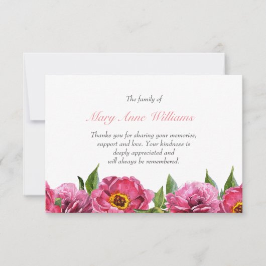 Carte Vintage fleur rose botanique funérailles merci (Devant)