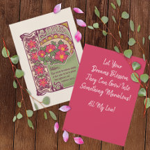 Carte vintage Fleur Rose Encouragement et Dreams