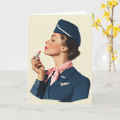Carte Vintage Flight Attendant Applying Lipstick (Fleur jaune)