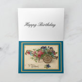 Carte vintage Floral Panier Fleurs Joyeux annivers (Intérieur)