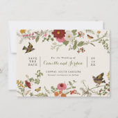 Carte Vintage florale botanique Enregistrer la date (Devant)