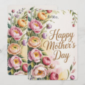 Carte vintage florale de fête des mères (Devant / Derrière)