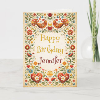 Carte Vintage Folk Art Custom Birthday
