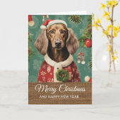 Carte Vintage Funny Dog in Costume Christmas (Fleur jaune)