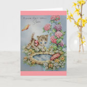 Carte Vintage Get Well - Kitten et Butterflies (Fleur jaune)