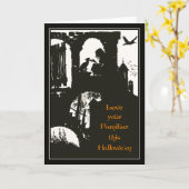 Carte Vintage Halloween Arthur Rackham Witch + Chat Noir (Fleur jaune)