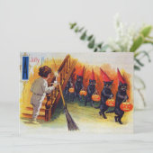 Carte Vintage Halloween Chats Citrouille effroi (Debout devant)