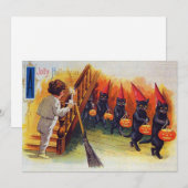 Carte Vintage Halloween Chats Citrouille effroi (Devant / Derrière)