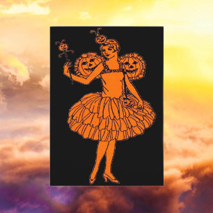 Carte Vintage Halloween Citrouille Fairy