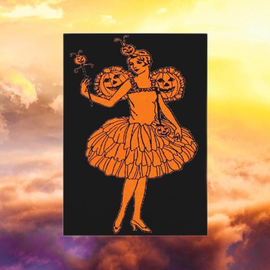 Carte Vintage Halloween Citrouille Fairy