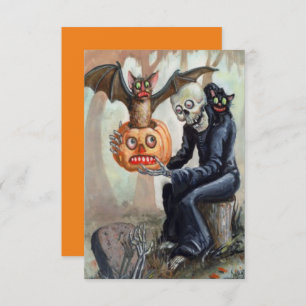 Carte Vintage Halloween Citrouille Graveyard Éffrayant A