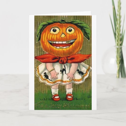 Carte Vintage Halloween Citrouille Head Girl (Devant)