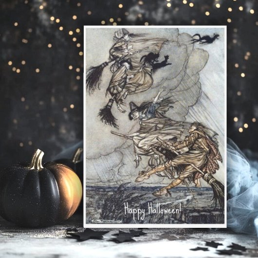 Carte Vintage Halloween Éffrayant Witch Arthur Rackham