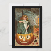 Carte Vintage Halloween fille en Citrouille (Devant)