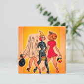 Carte Vintage Halloween Filles Trick Ou Traiter (Debout devant)