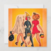 Carte Vintage Halloween Filles Trick Ou Traiter (Devant)