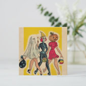 Carte Vintage Halloween Filles Trick Ou Traiter (Debout devant)