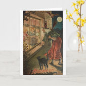 Carte vintage Halloween sorcière (Fleur jaune)