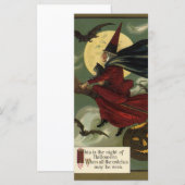 Carte Vintage Halloween sorcière Broomstick avec chat (Devant / Derrière)