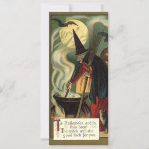 Carte Vintage Halloween sorcière Stirring Magique Cauldr
