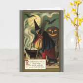Carte Vintage Halloween sorcière Stirring Magique Cauldr (Fleur jaune)