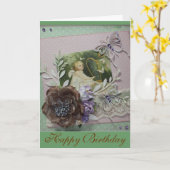 Carte Vintage Happy Birthday-1 (Fleur jaune)