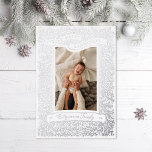Carte vintage Happy Hanoukka Holiday Photo Foil<br><div class="desc">Véritable feuille Bannière Happy Hanoukka avec branches illustrées encadrant une photo de portrait. Choisissez votre couleur de feuille : or,  argent ou or rose,  et couleur de fond. Ajoutez d'autres photos à l'arrière ou écrivez un message.</div>